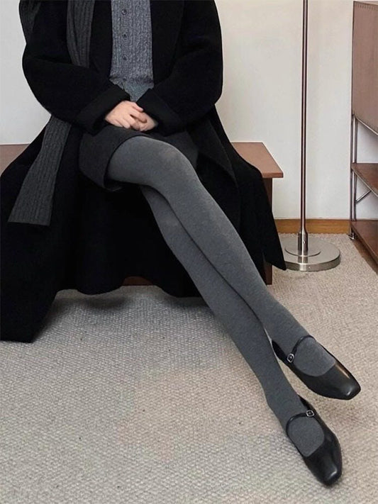 Soft slate grey high-density thermal opaque tights