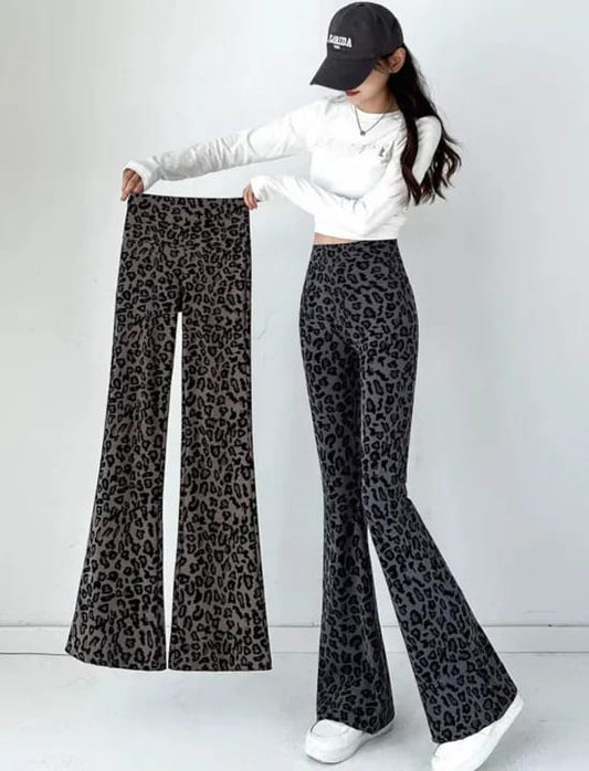 “Grey Animal Print Flared Leggings High Waisted”