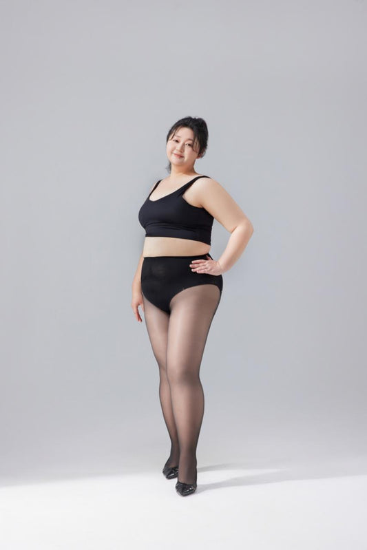 Rich Sister 1.0 | Black Gold Sculpting Sheer Tights – Plus Size