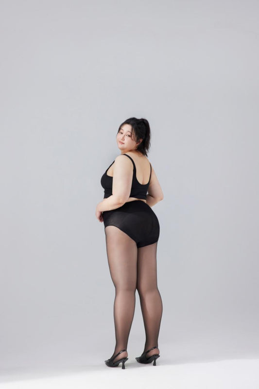 Rich Sister 1.0 | Black Gold Sculpting Sheer Tights – Plus Size